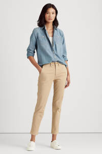 Beige dames Lauren Ralph Lauren cropped slim fit broek van stretchkatoen met regular waist