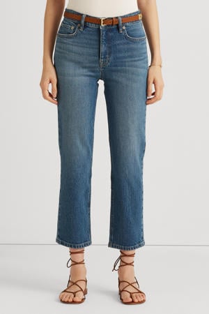 cropped high waist straight fit jeans blue