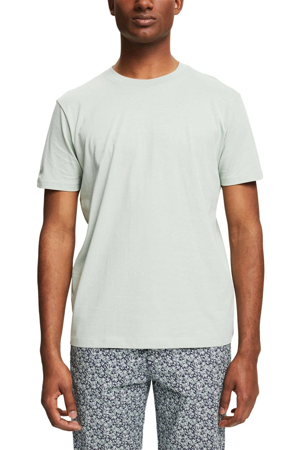ESPRIT Men Casual T-shirt met logo light kaki