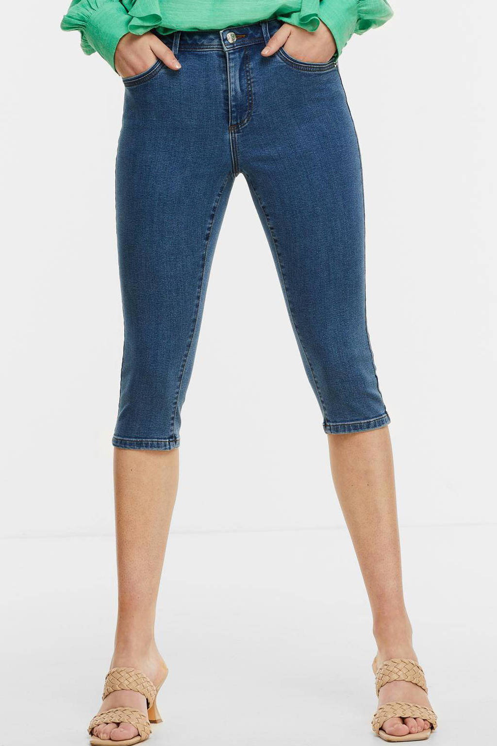 Donkerblauwe dames VERO MODA slim fit capri jeans van stretchdenim met regular waist