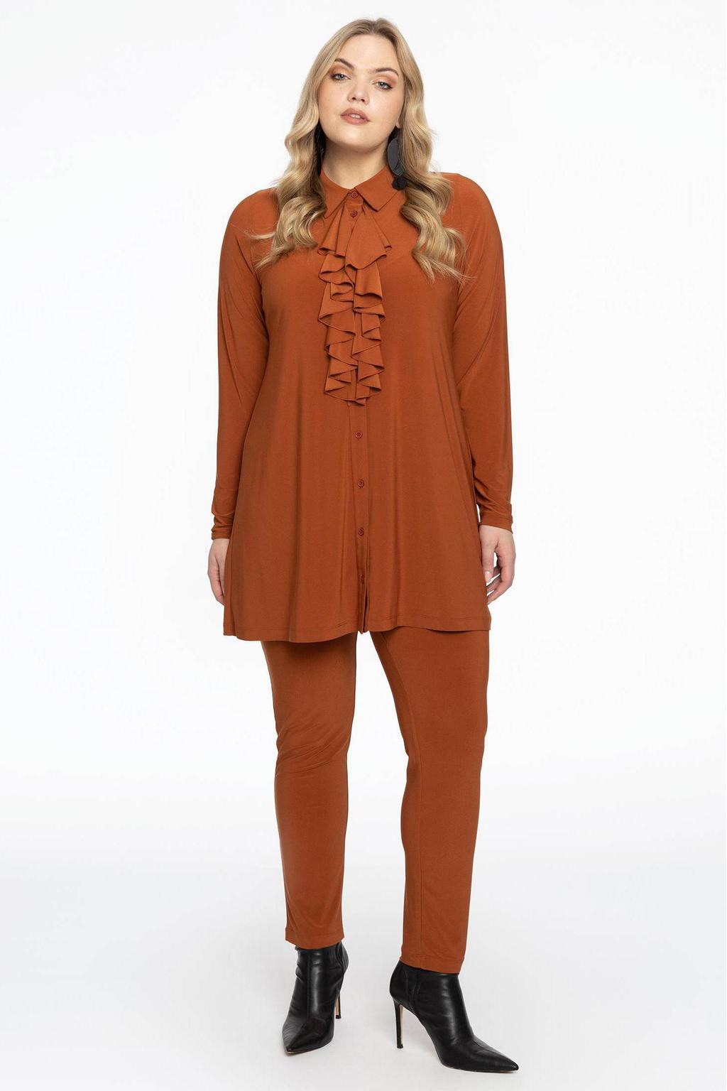 YOEK slim fit broek van travelstof DOLCE roodbruin
