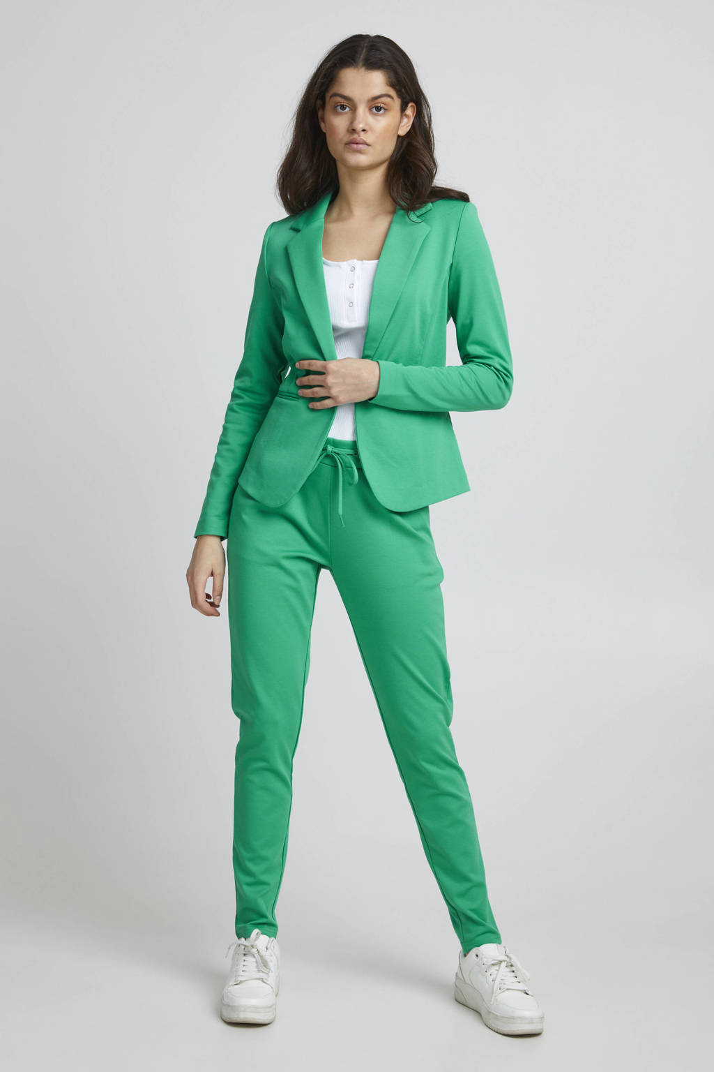 Groene dames ICHI blazer van polyester met lange mouwen, reverskraag en knoopsluiting