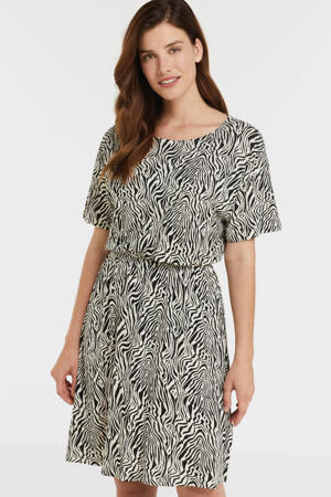 A-lijn jurk IHLISA  met zebraprint en plooien zwart/wit