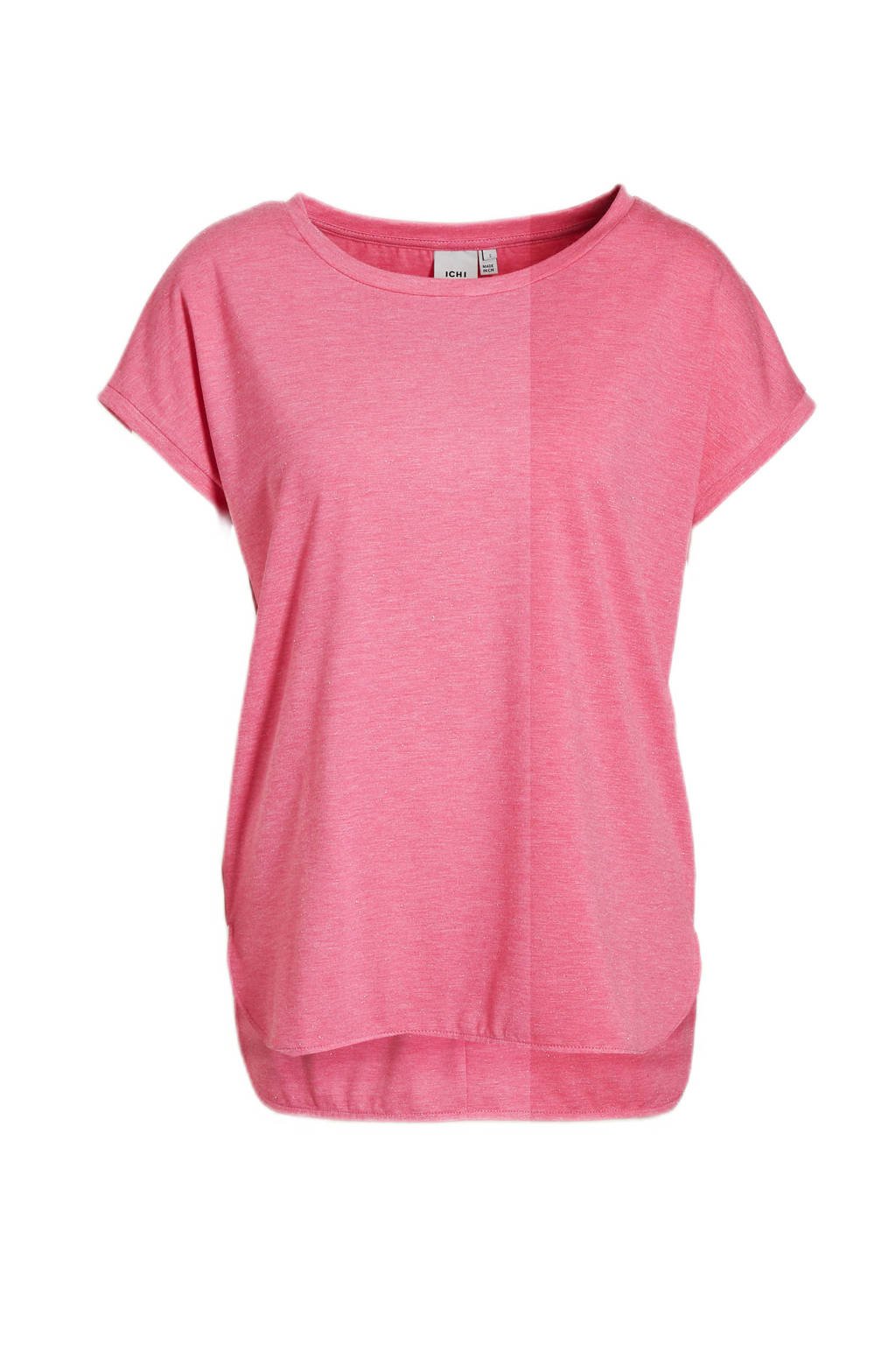 Roze dames ICHI T-shirt van katoen met korte mouwen en ronde hals