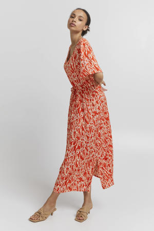 maxi jurk IHVERA  met all over print rood/wit/lichtblauw