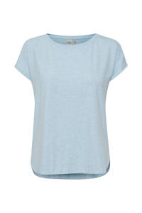 Lichtblauwe dames ICHI T-shirt van katoen met korte mouwen en ronde hals