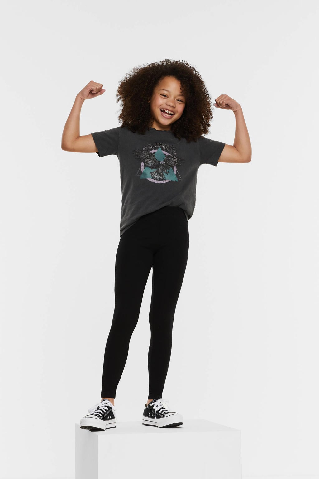 Zwarte meisjes Anytime legging van stretchkatoen met elastische tailleband en effen