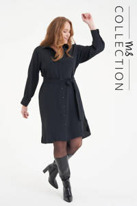 Zwarte dames MS Mode semi-transparante blousejurk van polyester met lange mouwen en klassieke kraag