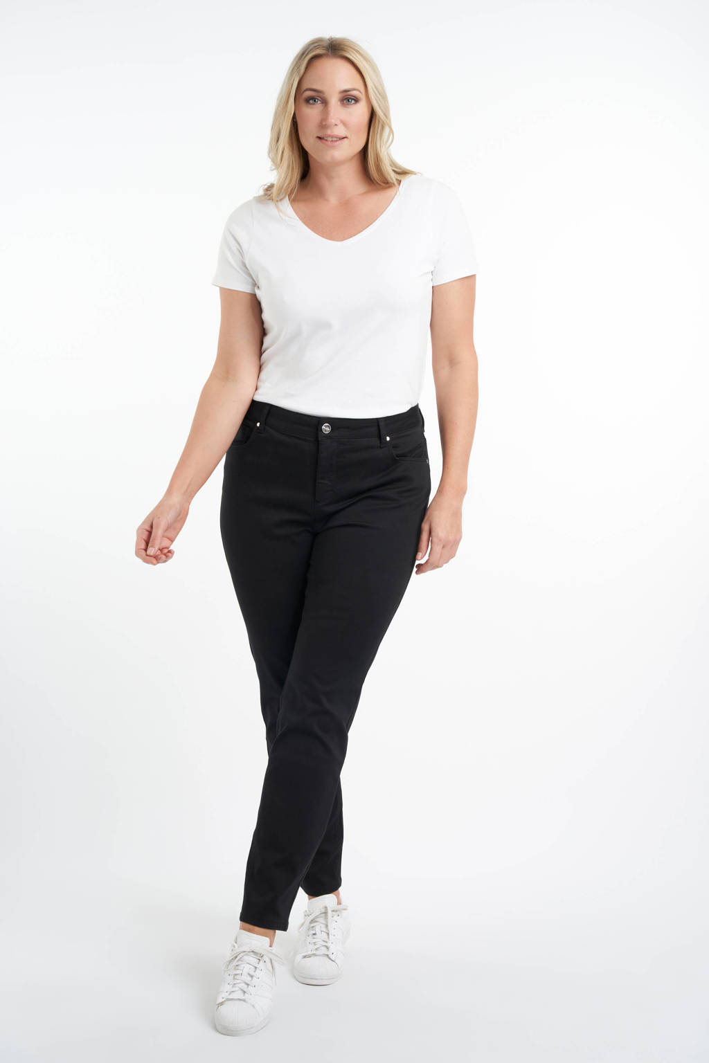Zwarte dames MS Mode regular waist slim fit jeans van stretchdenim 