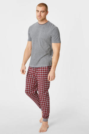 pyjama met ruit grijs/rood