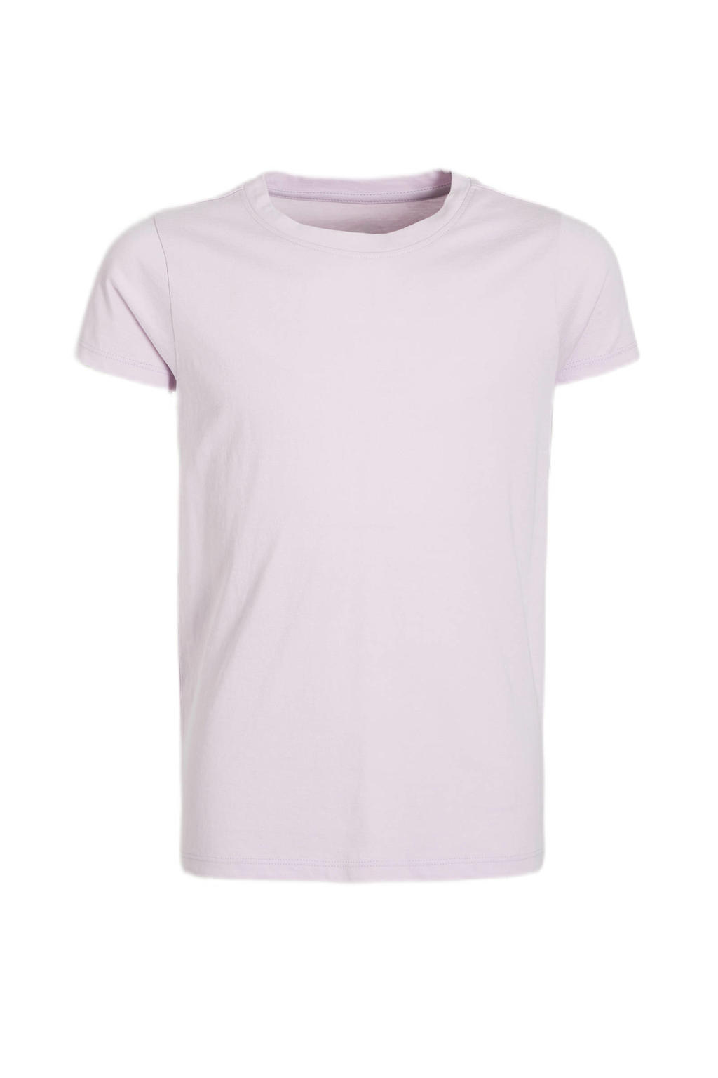 Lilakleurige meisjes Anytime basic T-shirt van katoen met effen, korte mouwen, ronde hals en geweven detail
