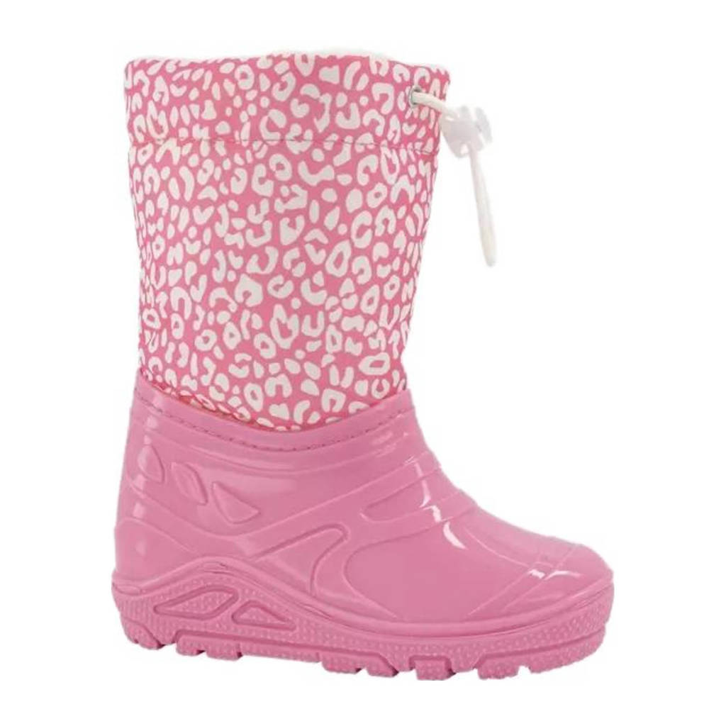 Roze meisjes Landrover snowboots van textiel met profielzool, trekkoorden en panterprint