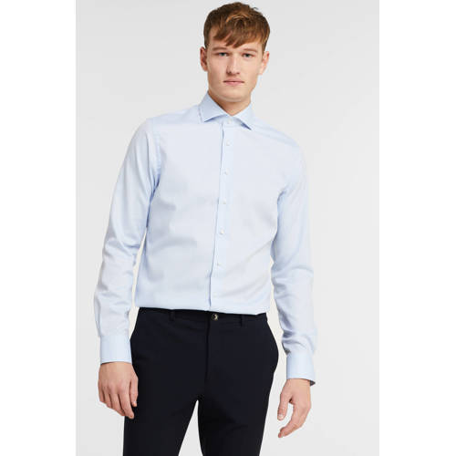 Profuomo slim fit strijkvrij overhemd blauw extra lange mouw afbeelding