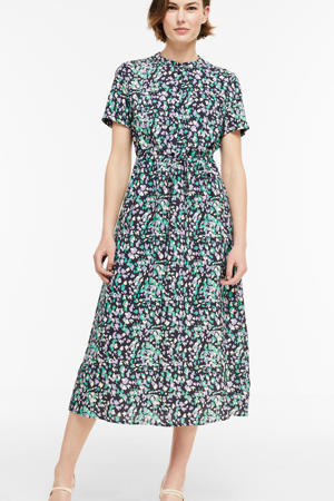 jurk VITIMIA met all over print en ceintuur donkerblauw/groen/lila