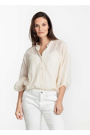 semi-transparante geweven blouse Blouse H/S Cotton  Crinckle met kant ecru