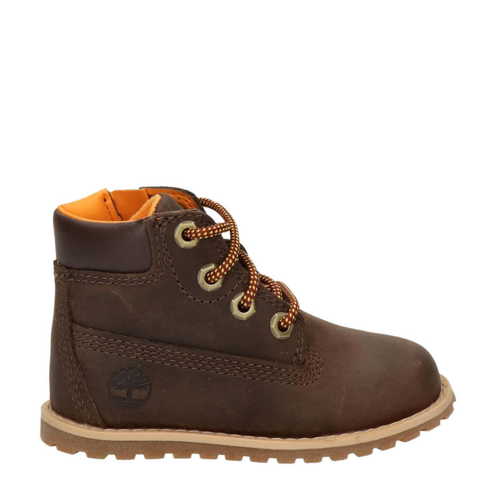 Bruine jongens en meisjes Timberland Pokey Pine nubuck veterboots met rits- en vetersluiting