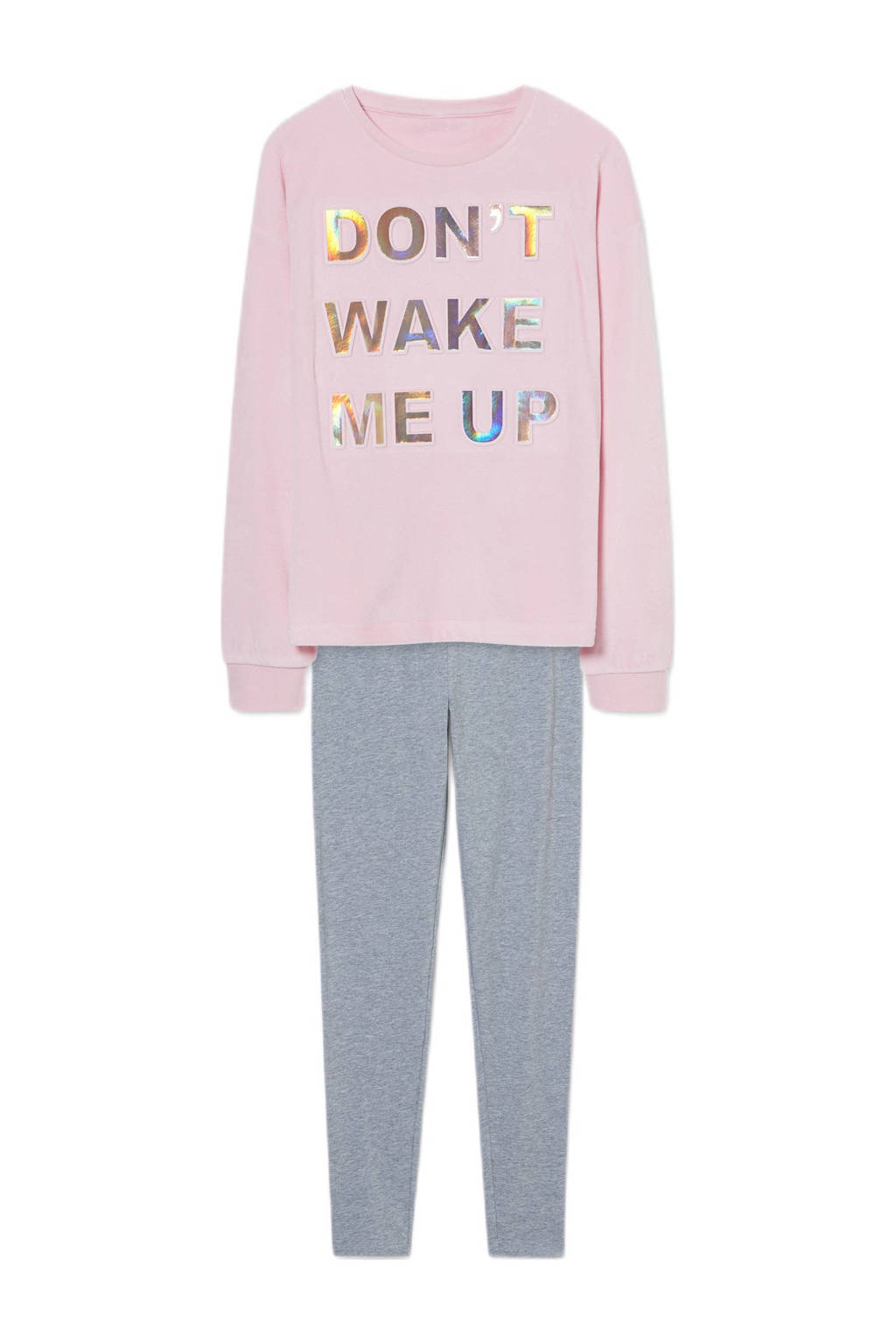 C&A pyjama met tekst roze/grijs, Roze/grijs