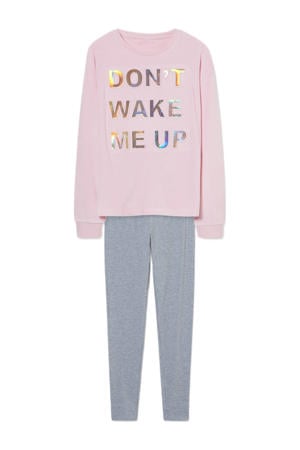 pyjama met tekst roze/grijs