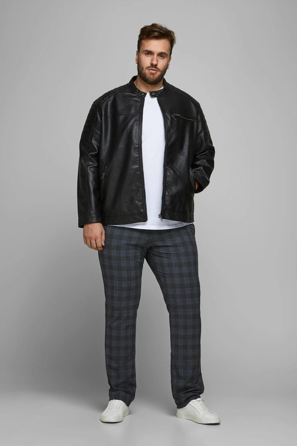 JACK & JONES PLUS SIZE imitatieleren jas zwart