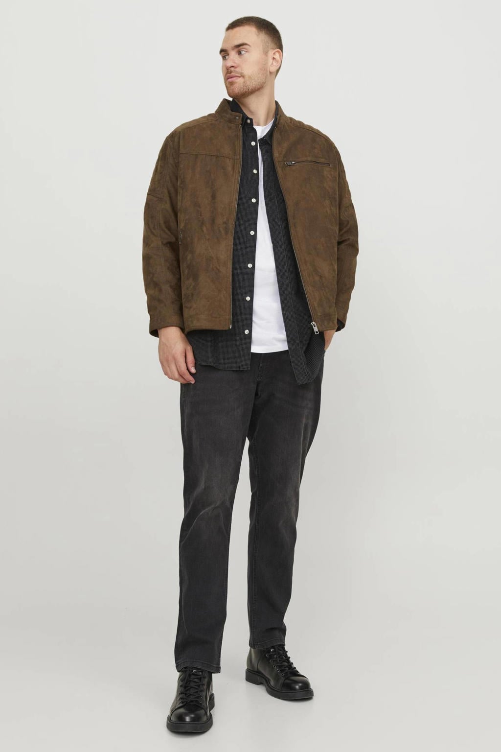 JACK & JONES PLUS SIZE suèdelook jas cognac