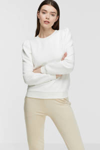 Witte dames SisterS Point sweater van katoen met lange mouwen, ronde hals en pofmouwen