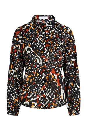 blouse GADA-SH18 met all over print zwart/creme/oranje