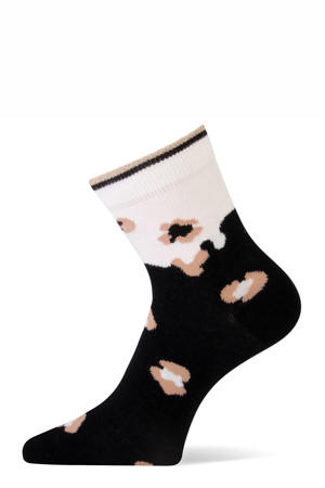 sokken Letizia met panterprint zwart