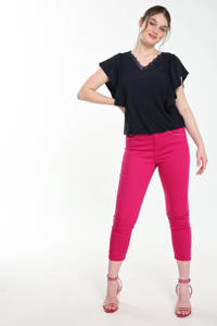 Cassis cropped high waist skinny broek met zijstreep roze