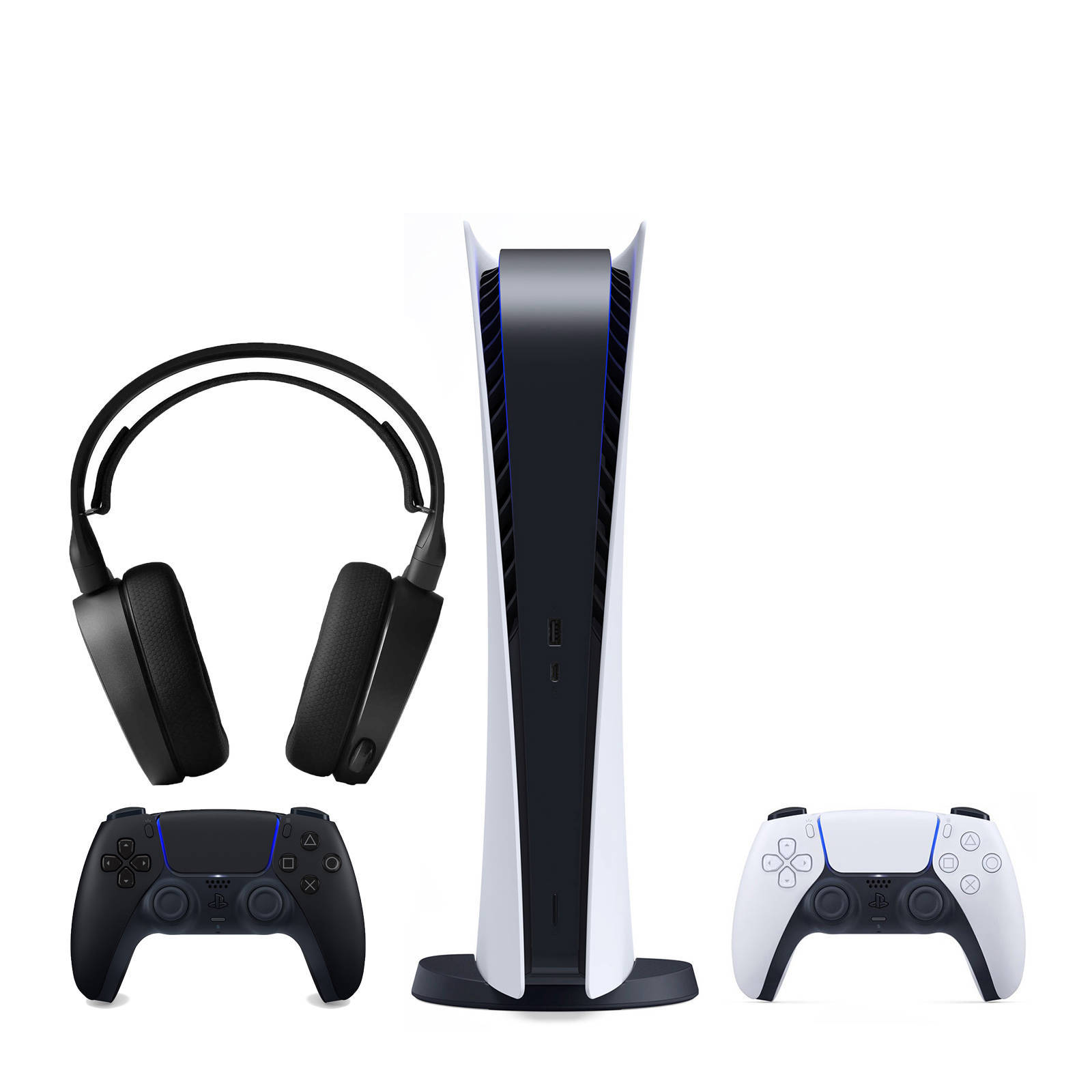 Sony PlayStation 5 Bundel: PS5 Digital Edition + 2 controllers +  Steelseries Arctis 3 headset | wehkamp