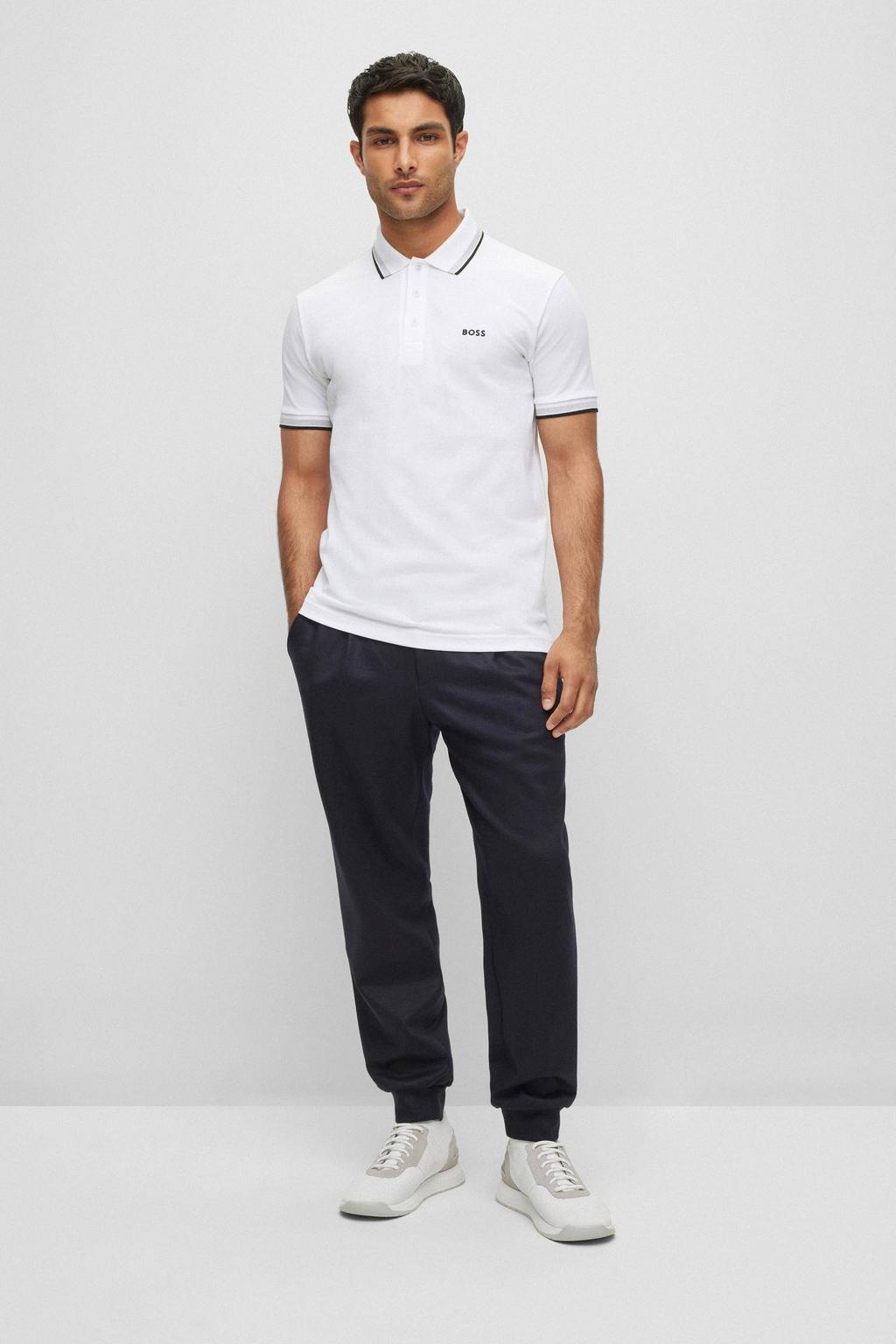 BOSS regular fit polo Paddy met contrastbies white