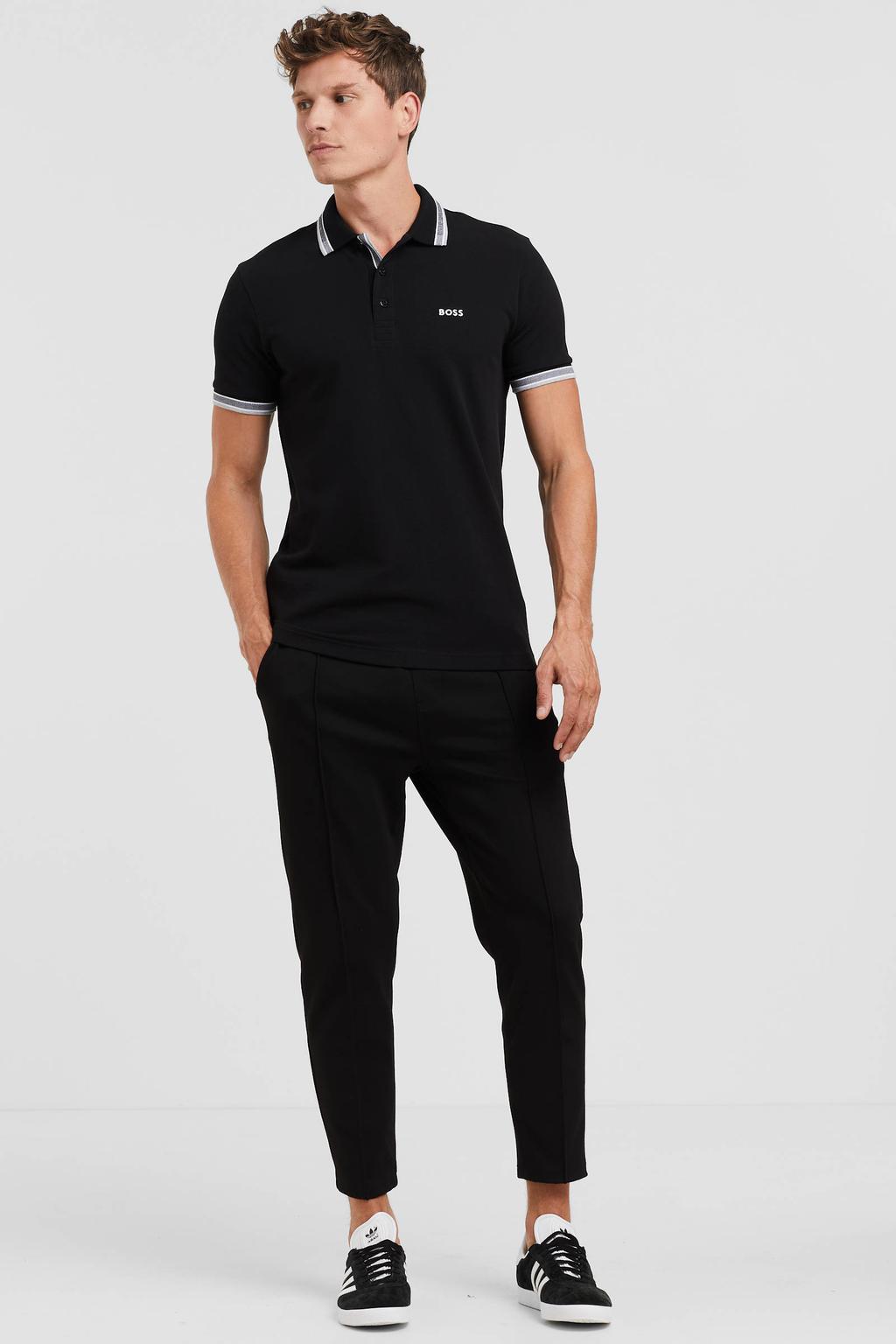 BOSS regular fit polo Paddy met contrastbies black