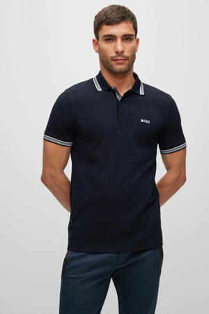 regular fit polo Paddy met contrastbies dark blue