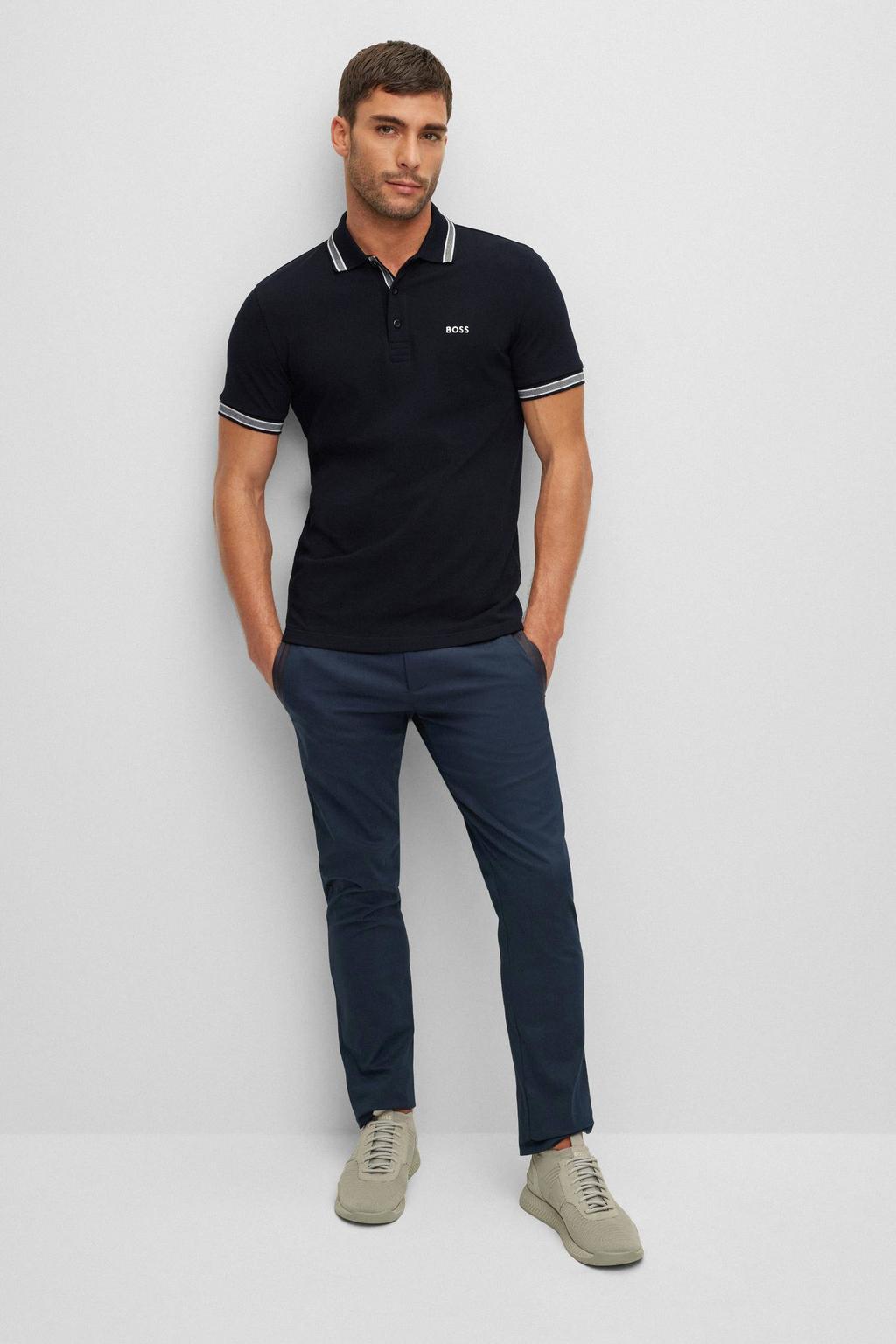 BOSS regular fit polo Paddy met contrastbies dark blue