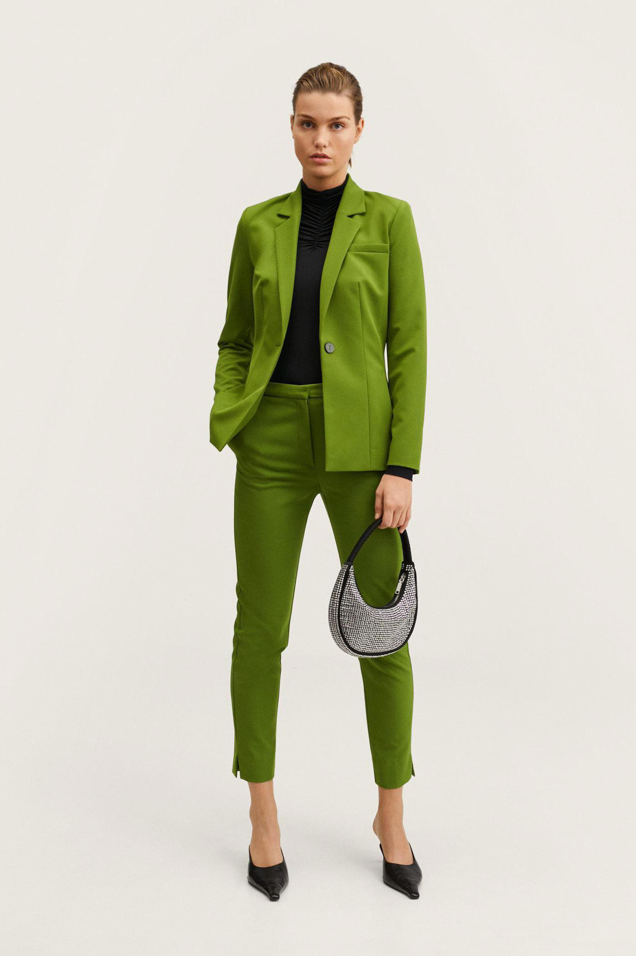 Mango blazer met plooien groen wehkamp