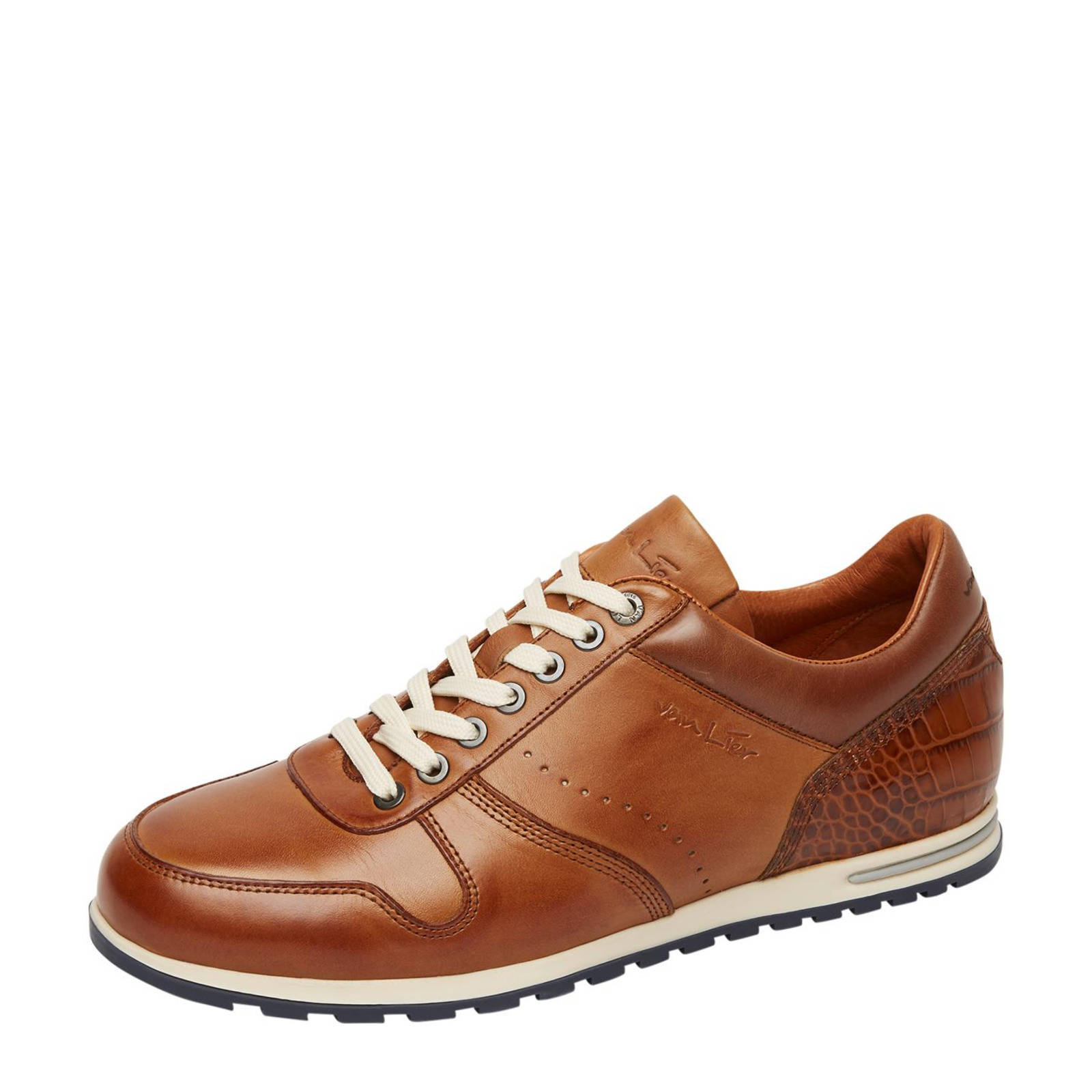 Van Lier Leonardo leren sneakers cognac | wehkamp