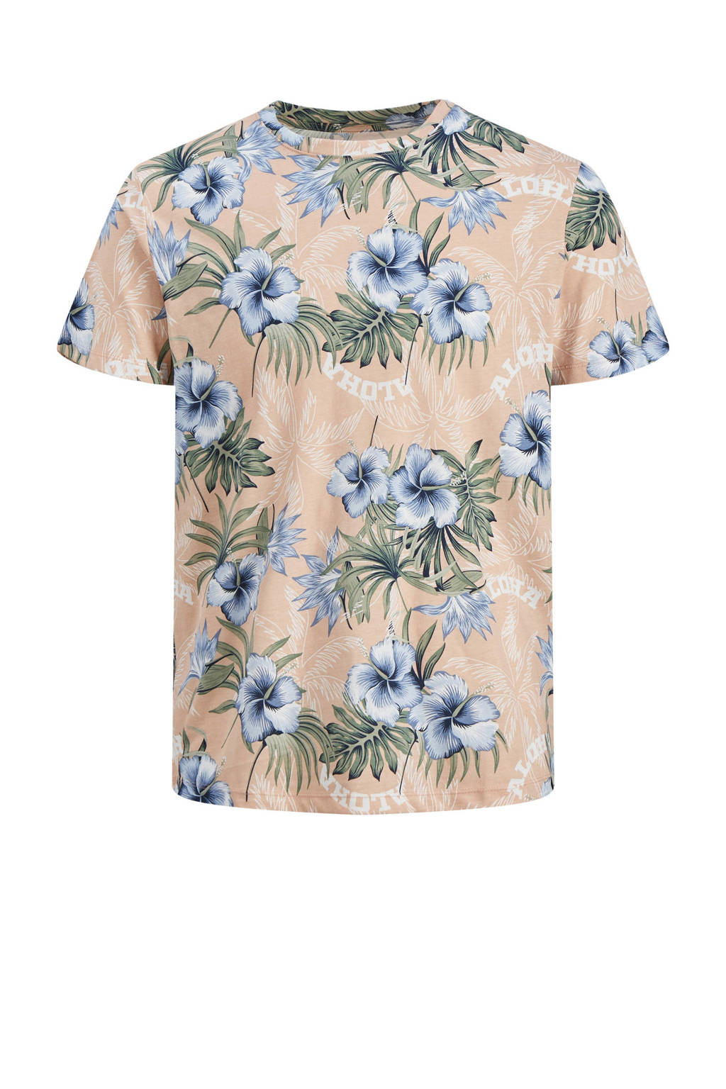 JACK & JONES ORIGINALS regular fit T-shirt JORVENICE met all over print coral pink