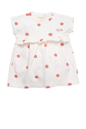 baby jurk met stippen en ruches off white/rood