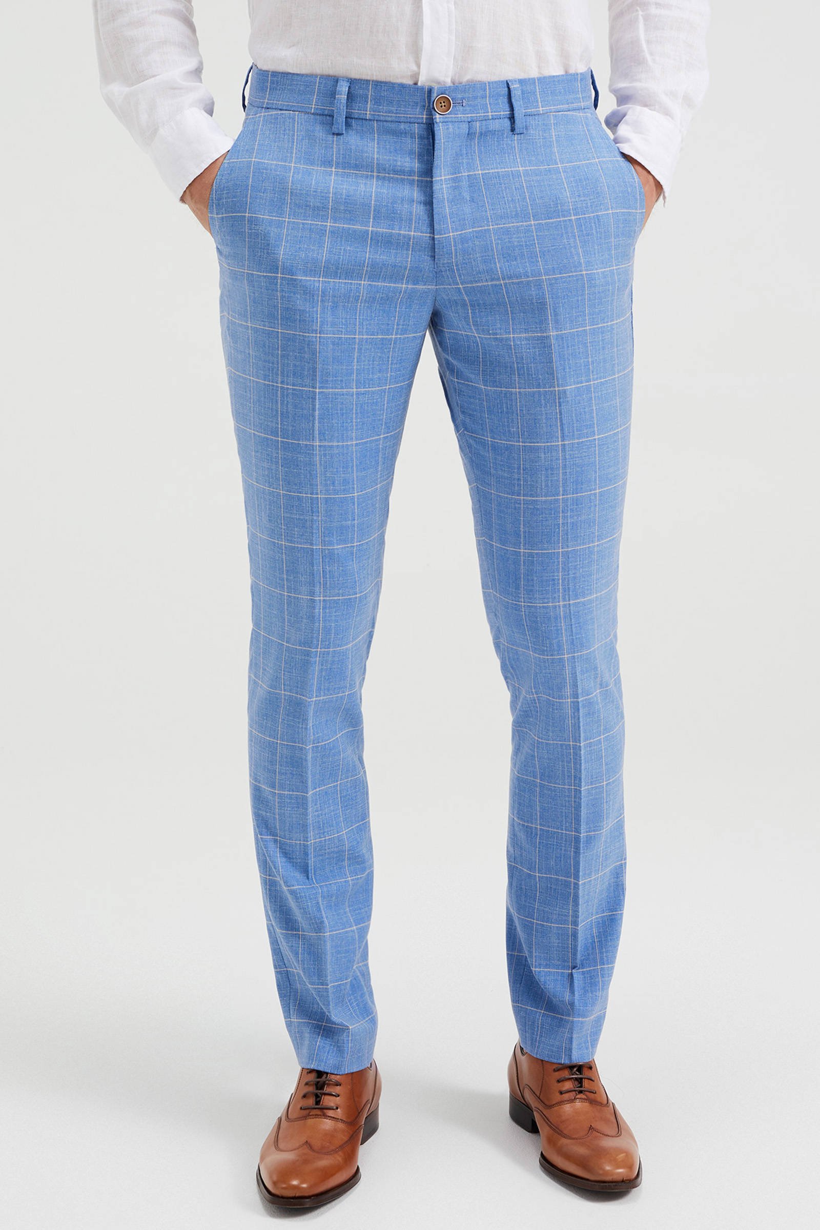 Slim fit pantalon met visgraat used blue wehkamp Heren Kleding Broeken & Jeans Broeken Pantalons 