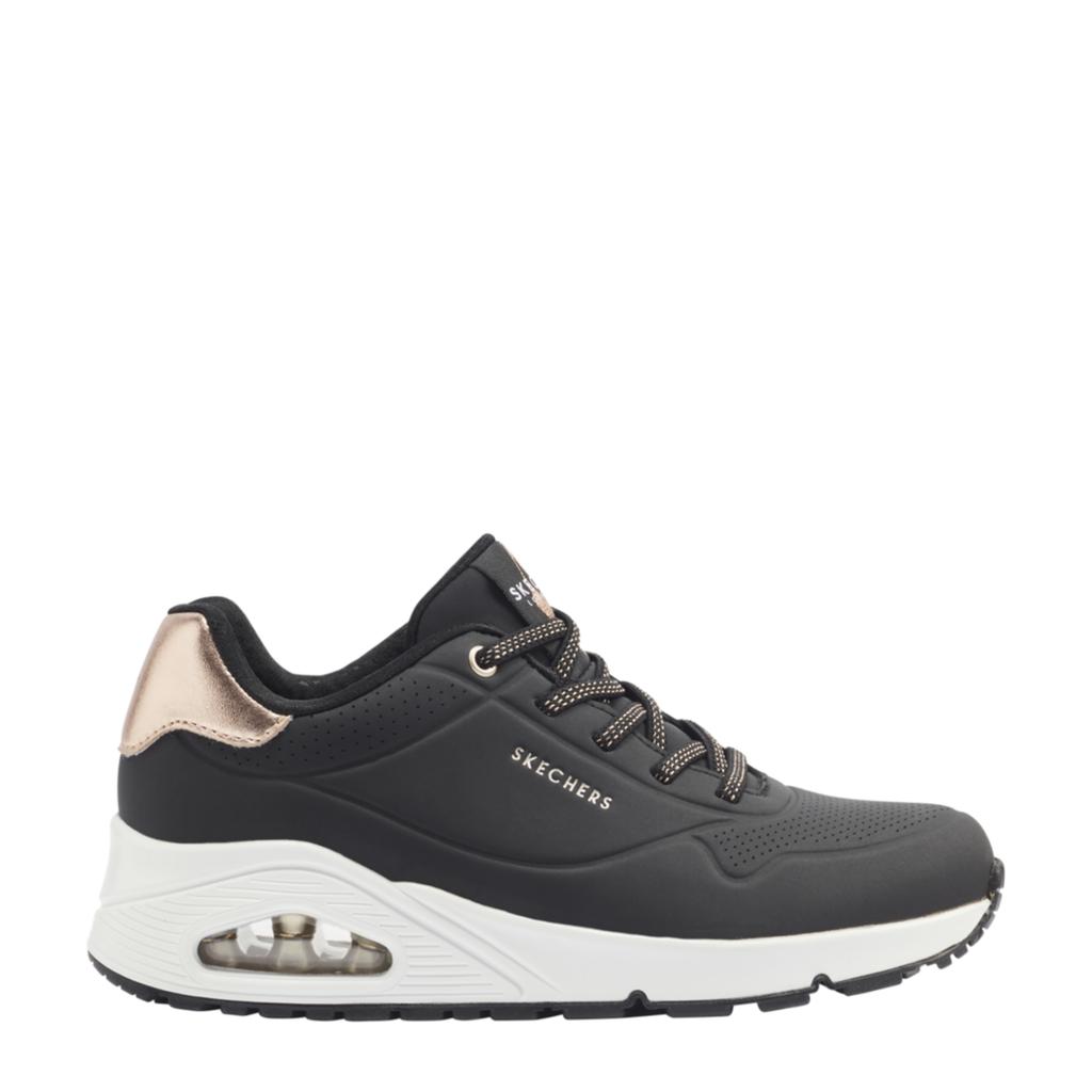 Zwarte dames Skechers sneakers van rubber/imitatie leer/textiel met elastische veters