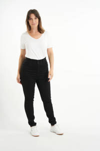 Zwarte dames MS Mode high waist slim fit jeans van stretchdenim 