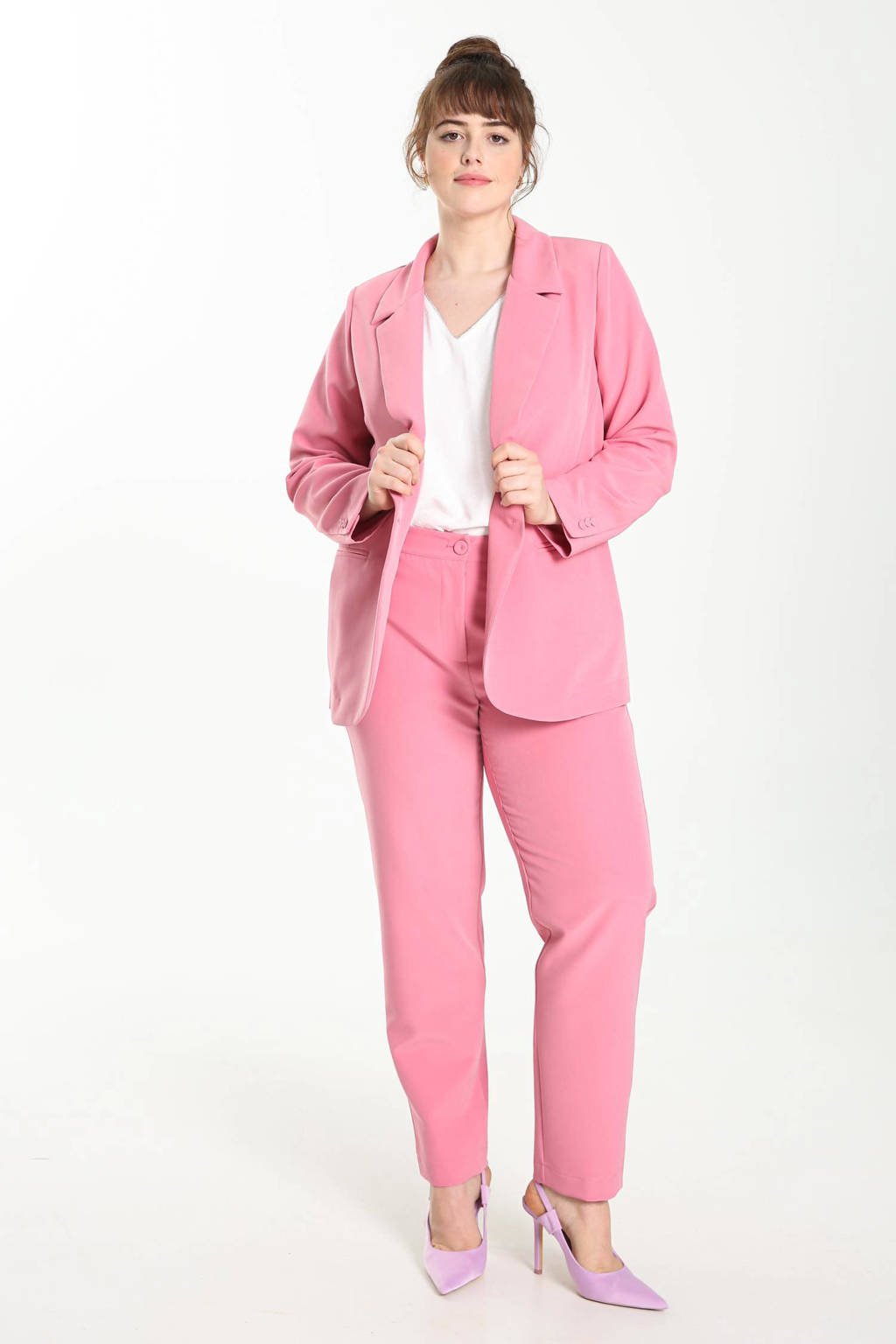 Roze dames PROMISS blazer loose fit van polyester met lange mouwen, reverskraag en knoopsluiting