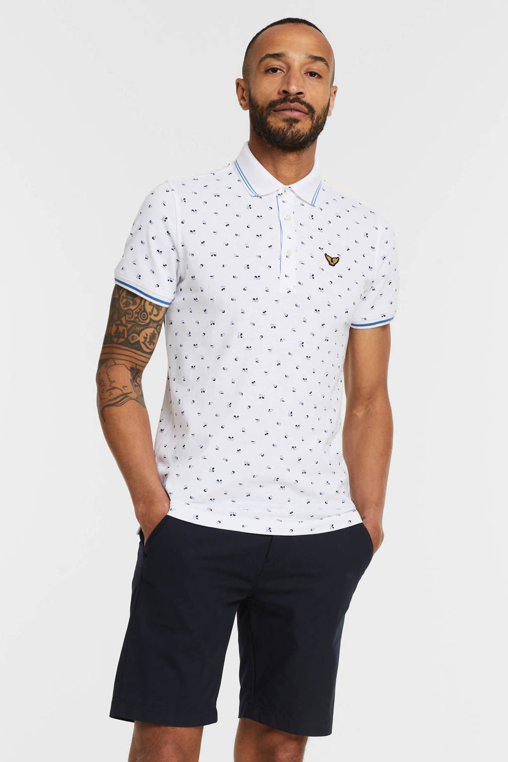 PME Legend slim fit polo met contrastbies 7003 brght white