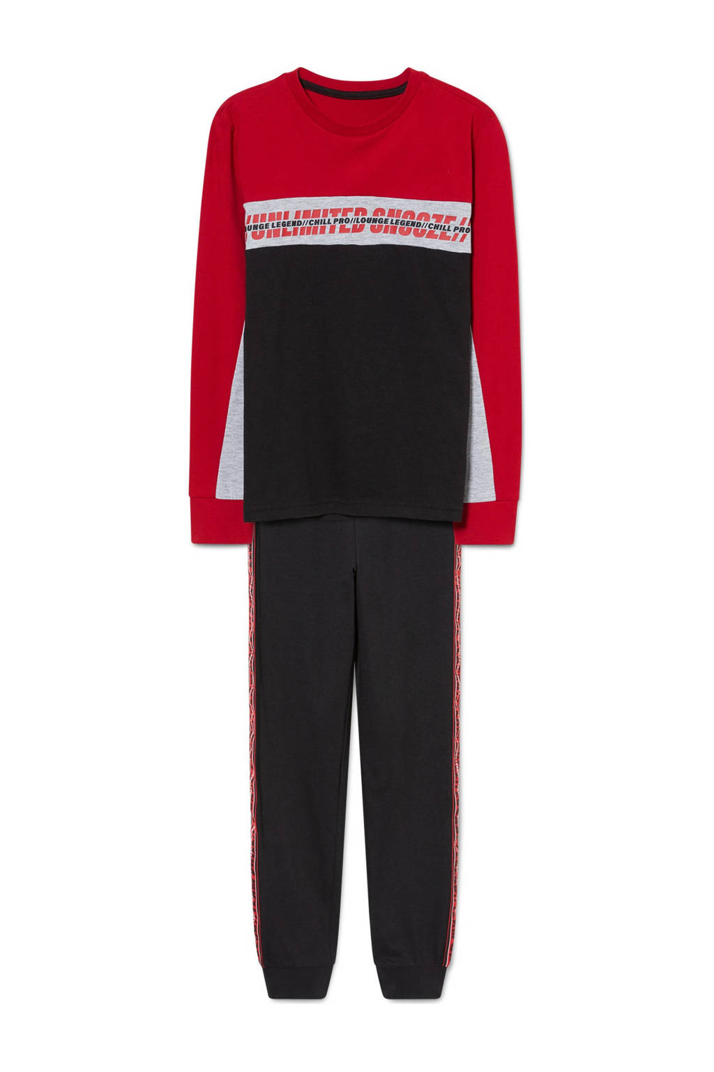 C&A   pyjama met tekst rood/zwart, Rood/zwart