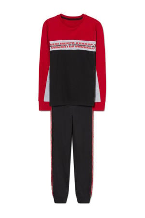   pyjama met tekst rood/zwart