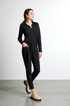 travelstof slim jumpsuit zwart