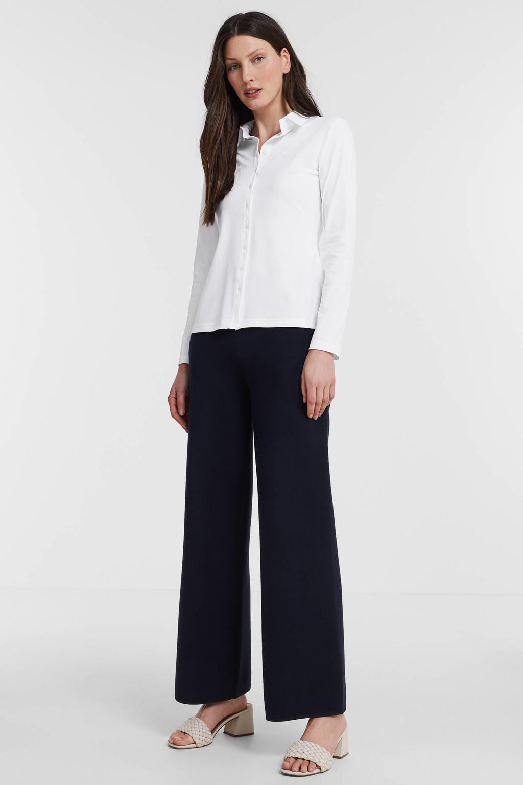 Witte dames Jane Lushka blouse Betty van travelstof met lange mouwen, klassieke kraag en knoopsluiting