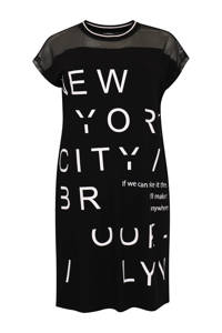 Yoek jurk NYC met tekst en mesh zwart/wit