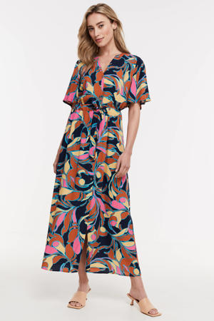 maxi A-lijn jurk met all over print blauw/multi