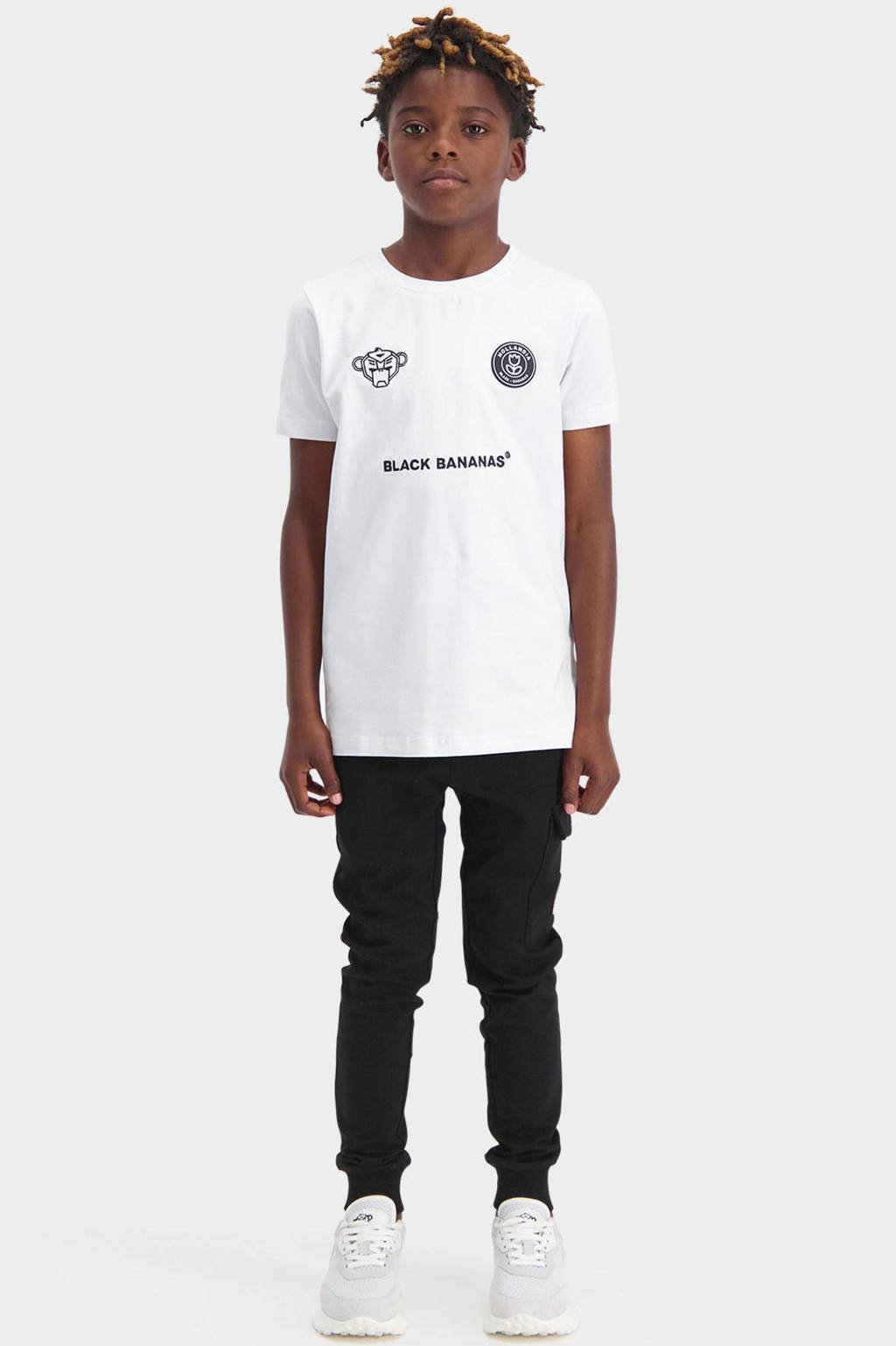 Witte jongens en meisjes BLACK BANANAS unisex T-shirt van katoen met logo dessin, korte mouwen en ronde hals