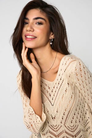 gehaakte top JDYNEW met open detail beige